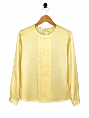 Vintage Liz Claiborne Collection Yellow Satin Blouse Petite 6 Shoulder Pads